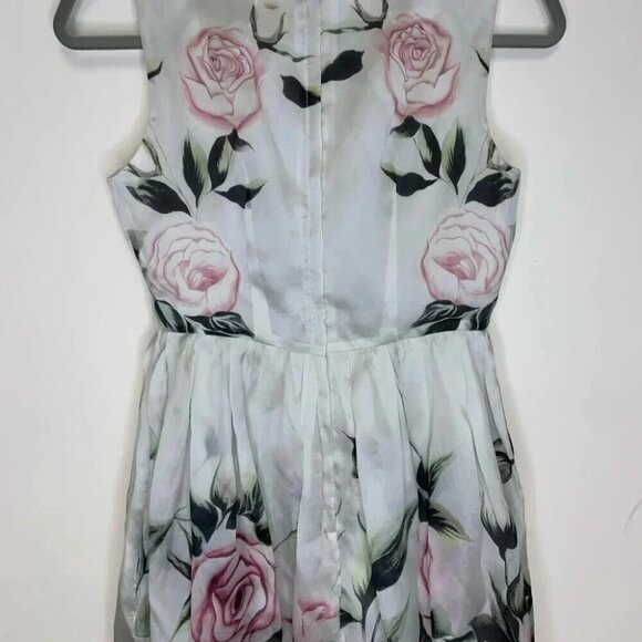 Floral Rose Print 100% Silk Cotton Lining Balloon Skirt Midi Dress Size Small - Picture 5 of 13